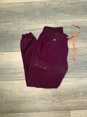 Figs Maroon Scrub Joggers with Orange Drawcord